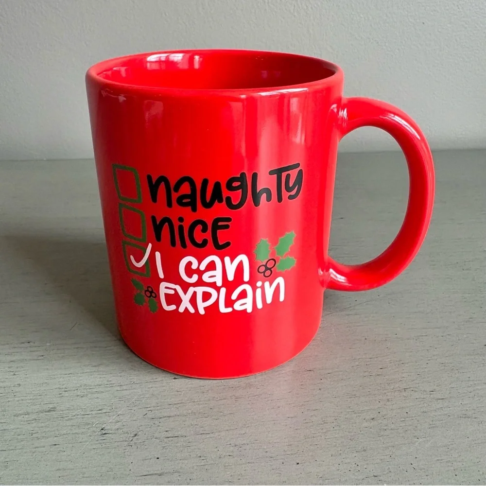 Naughty Nice I Can Explain Red Coffee Mug Good Humor -The Perfect Man Holiday